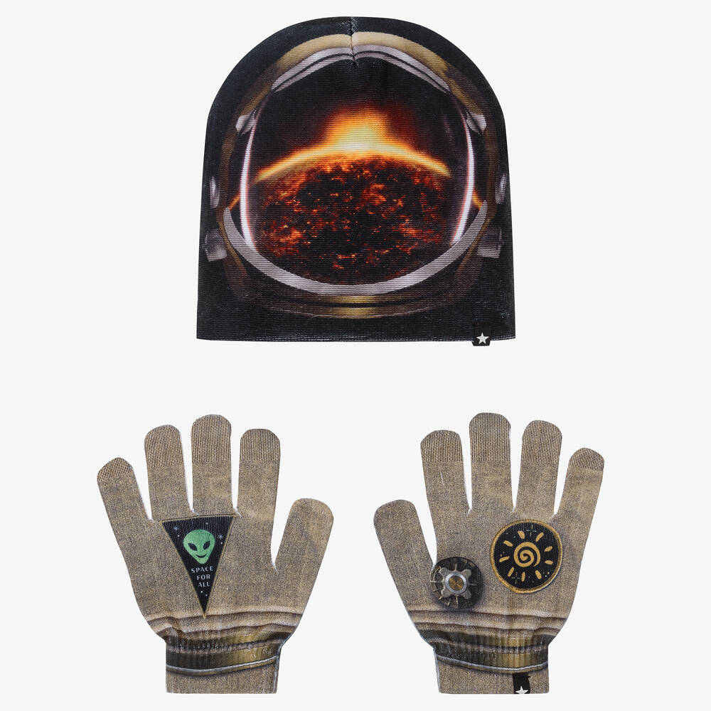 Molo - Boys Green Astronaut Hat & Gloves Set | Childrensalon