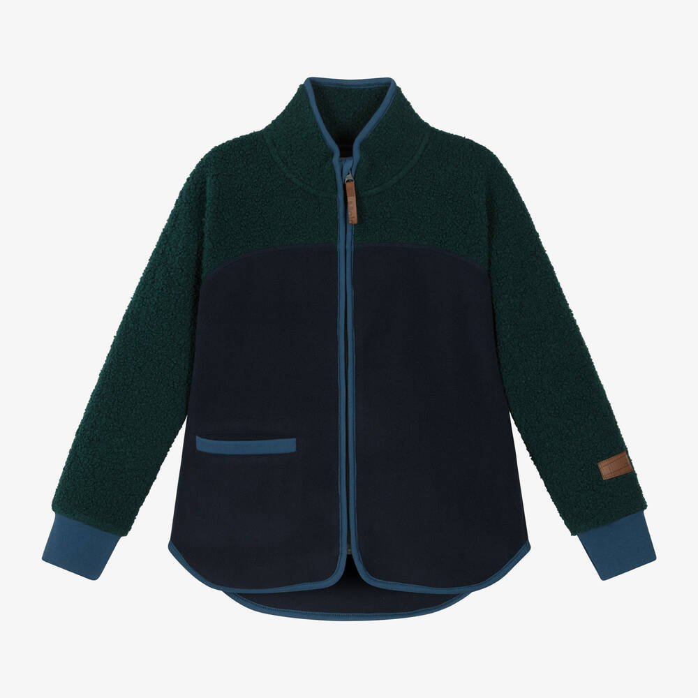 Molo - Boys Green & Blue Fleece Zip-Up Jacket | Childrensalon