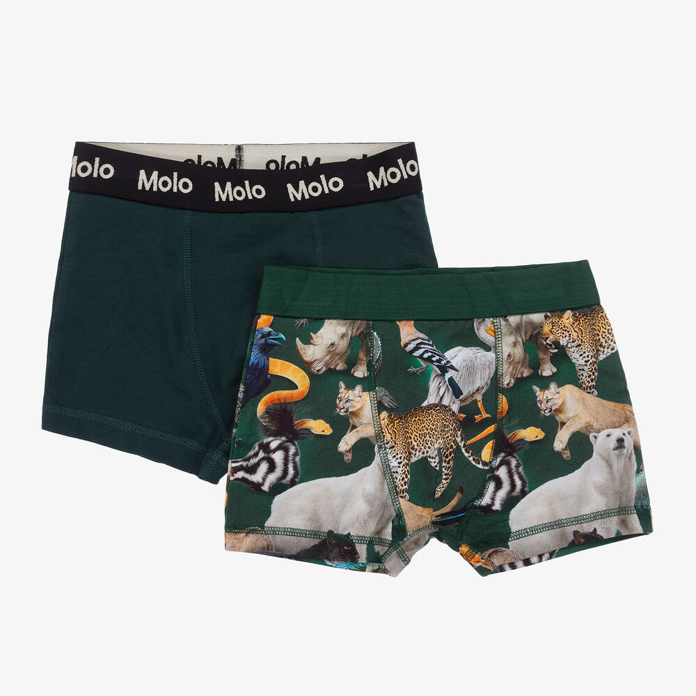 Molo - Boys Green Cotton Animal Boxers (2 Pack) | Childrensalon