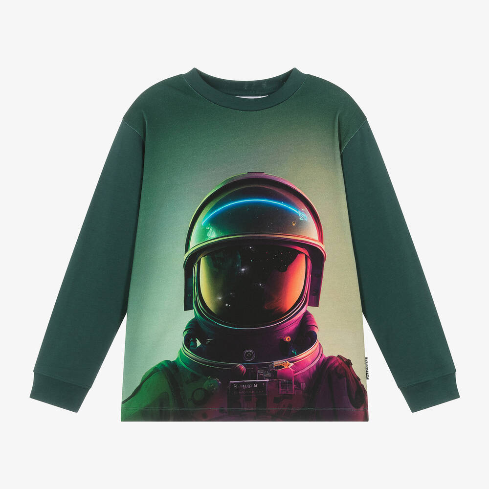 Molo - Boys Green Organic Cotton Astronaut Top | Childrensalon