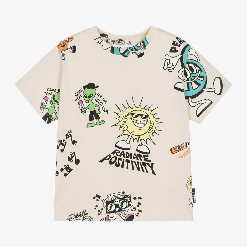 Molo - Boys Ivory Cotton Graphic T-Shirt | Childrensalon