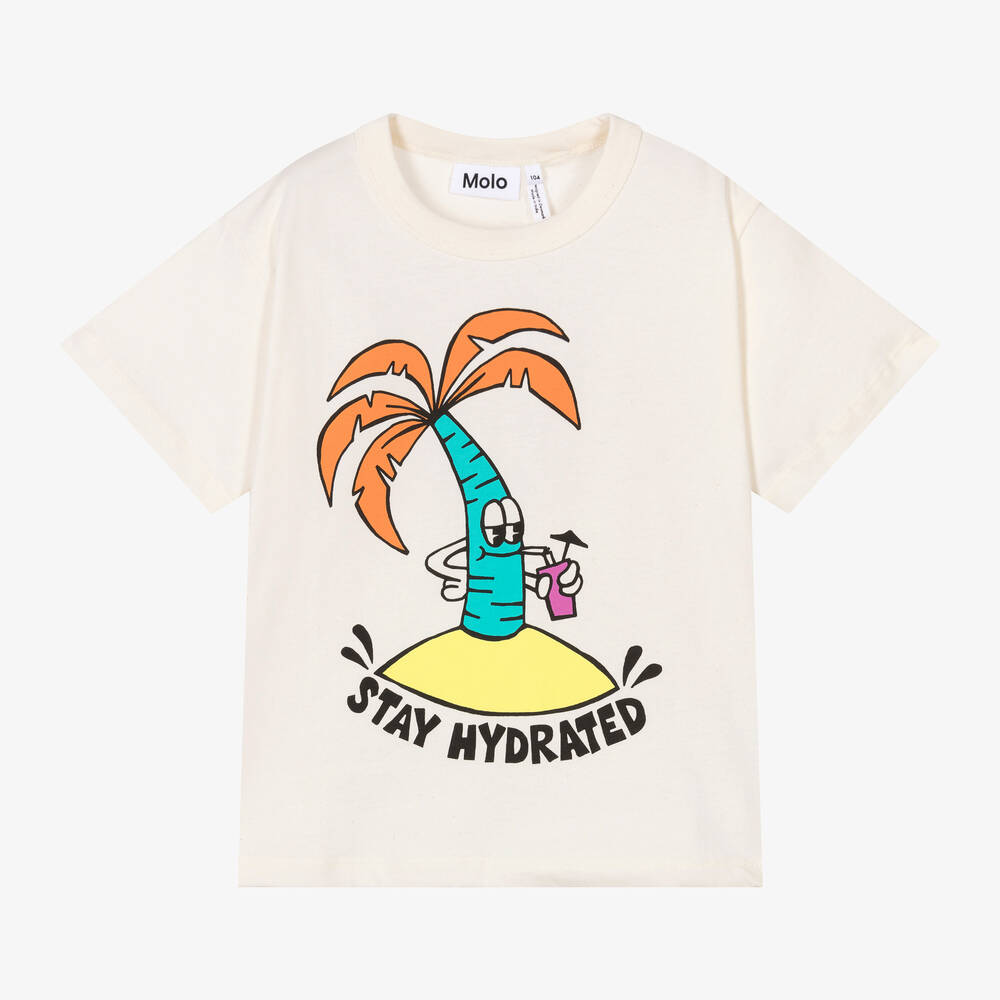 Molo - Boys Ivory Cotton Palm Tree T-Shirt | Childrensalon