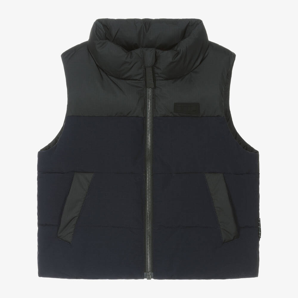 Molo - Boys Navy Blue & Black Puffer Gilet | Childrensalon