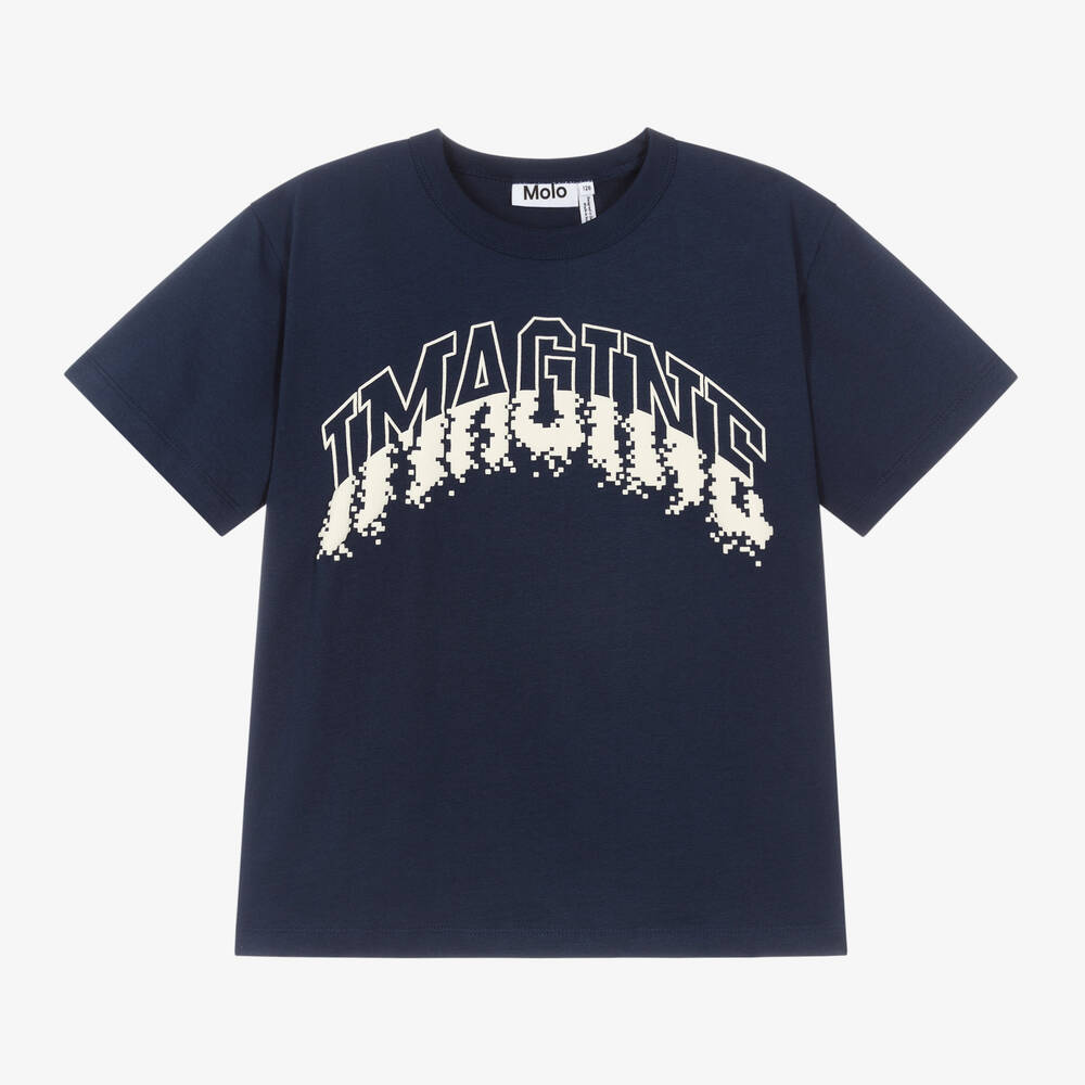 Molo - Boys Navy Blue Cotton Imagine T-Shirt | Childrensalon