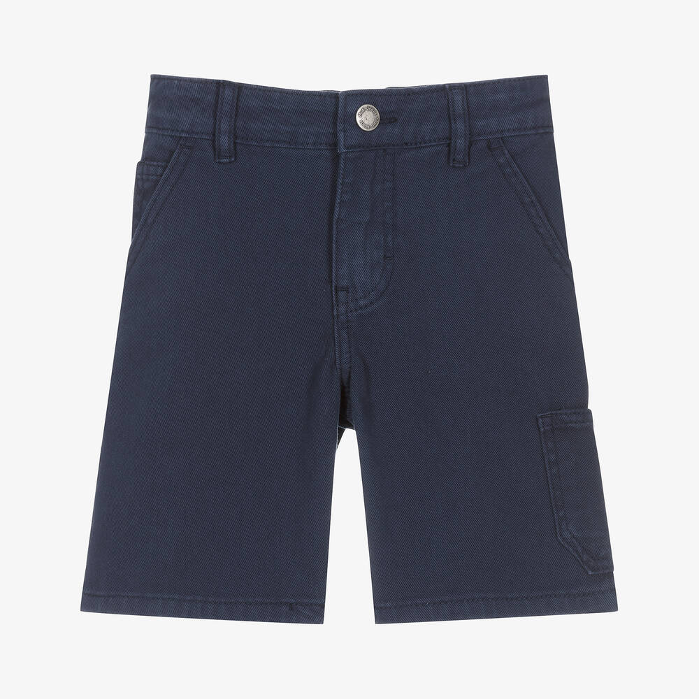 Shop Molo Boys Navy Blue Cotton Shorts