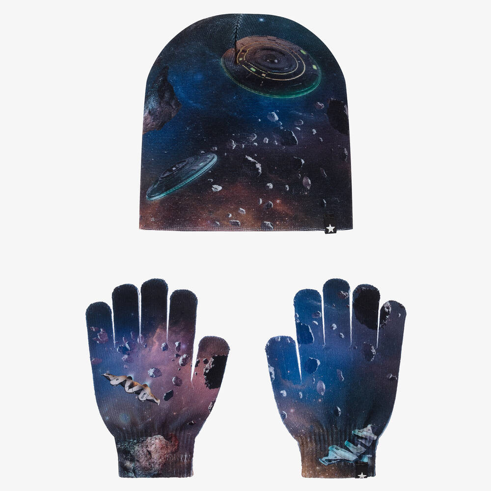 Molo - Синяя шапка и перчатки с принтом НЛО | Childrensalon
