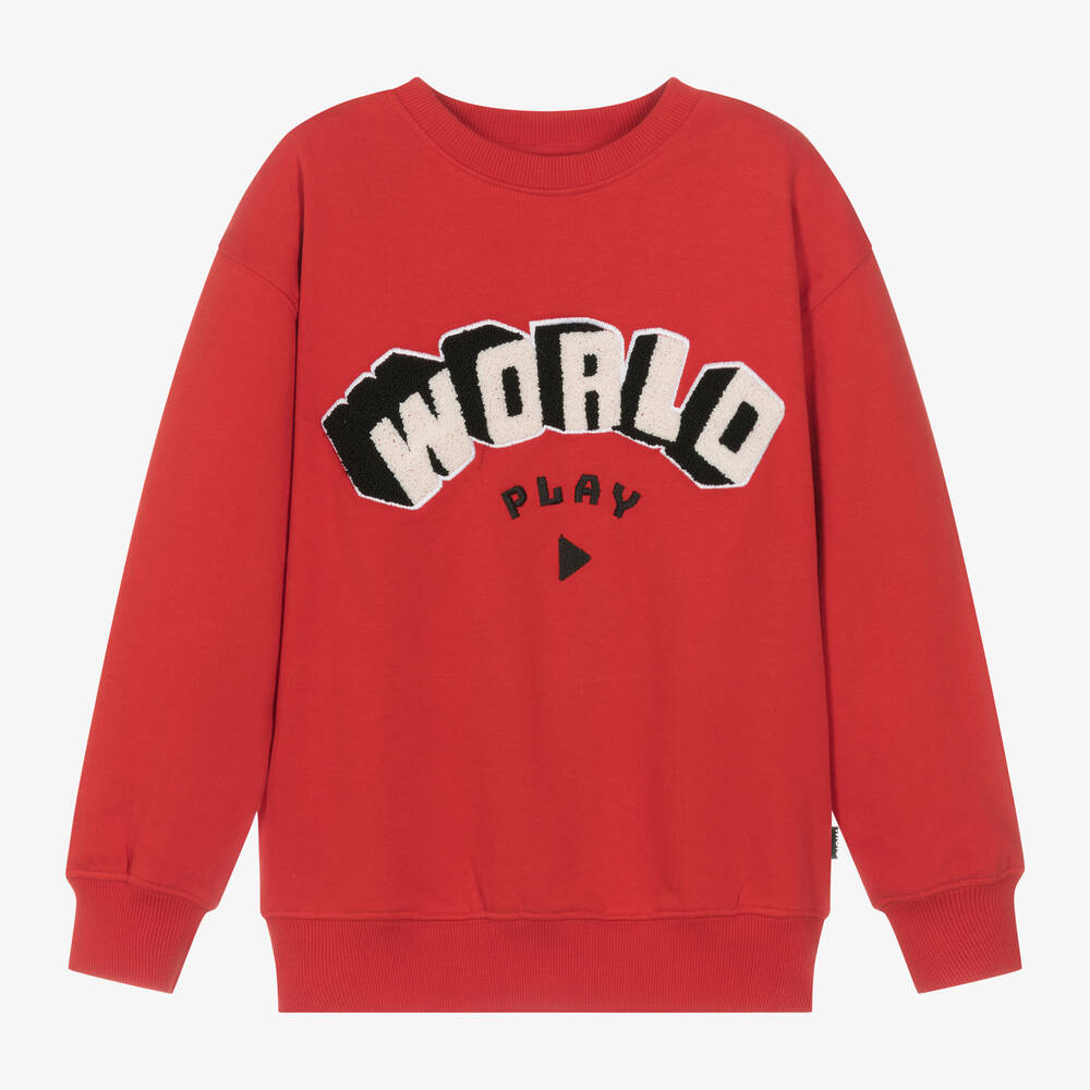 Molo - Boys Red Cotton World Play Sweatshirt | Childrensalon