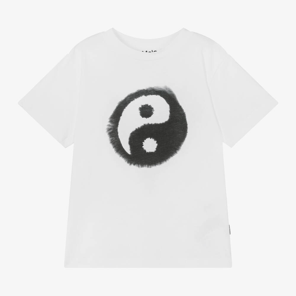 Molo - Boys White Cotton Yin Yang T-Shirt | Childrensalon