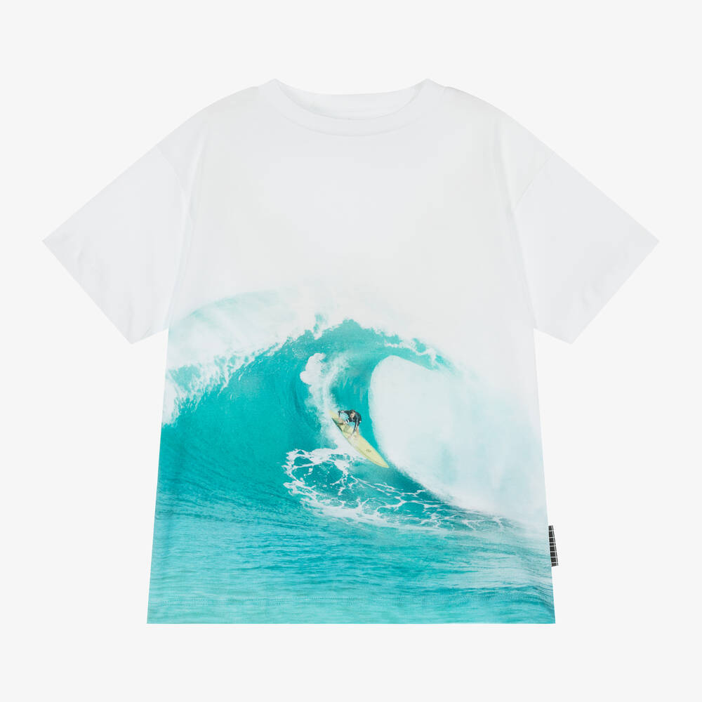 Molo - Boys White Organic Cotton Wave T-Shirt | Childrensalon