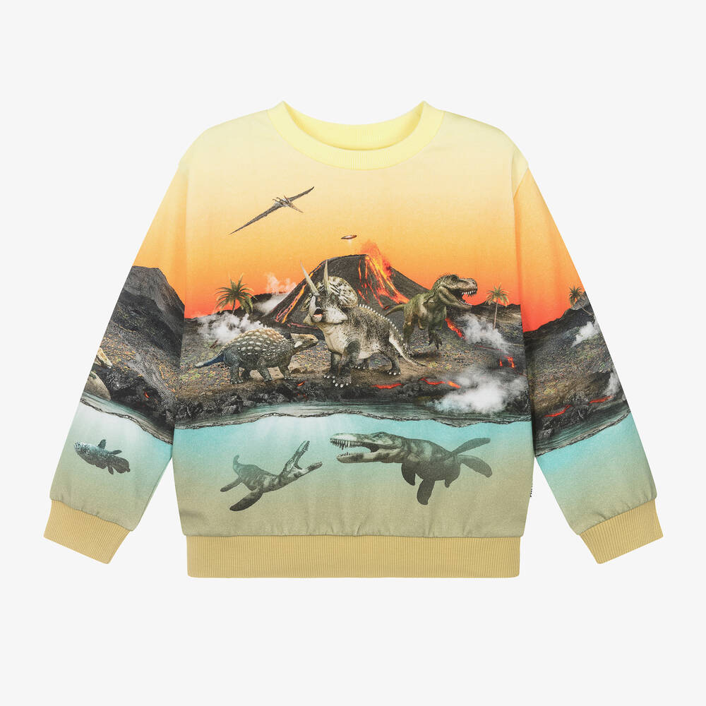 Shop Molo Boys Yellow Cotton Dinosaur Sweatshirt