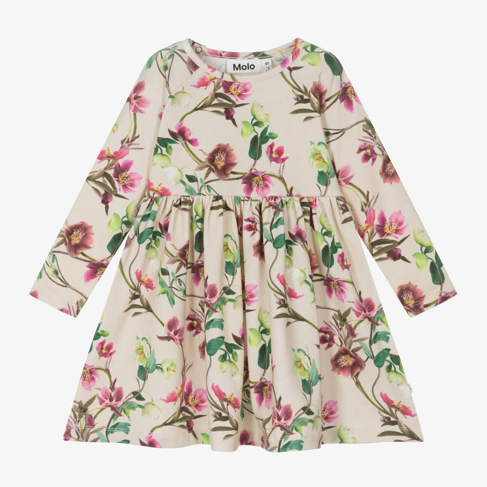 Molo - Girls Beige Floral Cotton Dress | Childrensalon