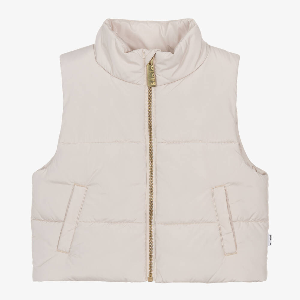 Molo - Girls Beige Orchid Puffer Gilet | Childrensalon