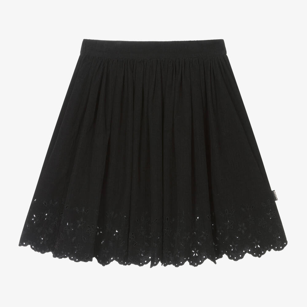 Molo - Girls Black Cotton Broderie Anglaise Skirt | Childrensalon