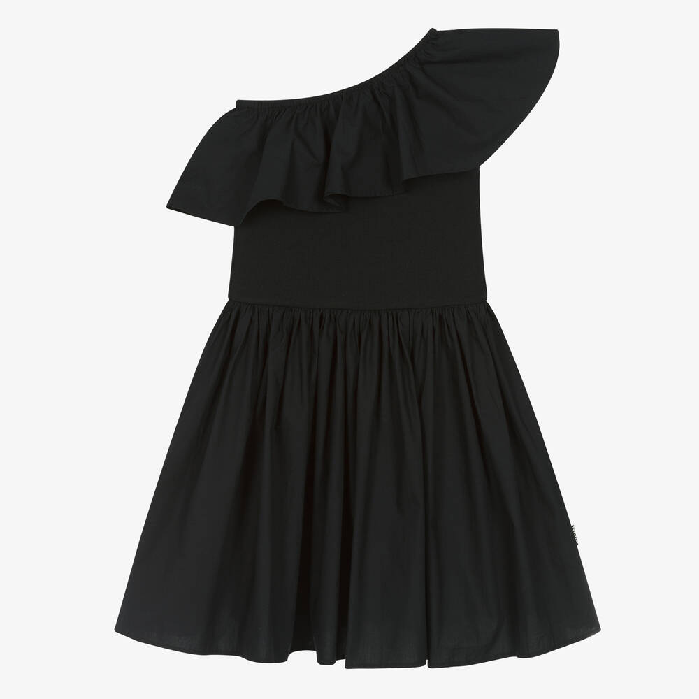 Molo - Girls Black Organic Cotton One Shoulder Dress | Childrensalon
