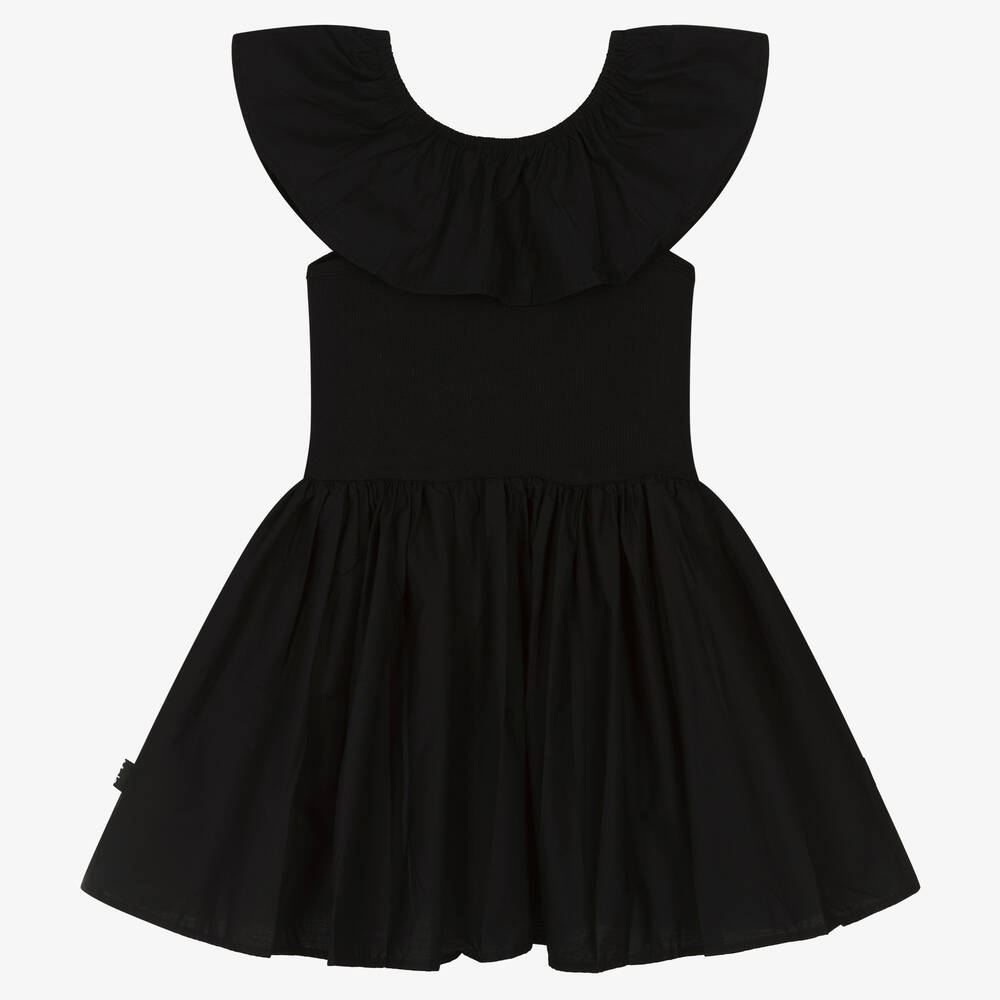 Molo - Girls Black Ruffle Cotton Dress | Childrensalon