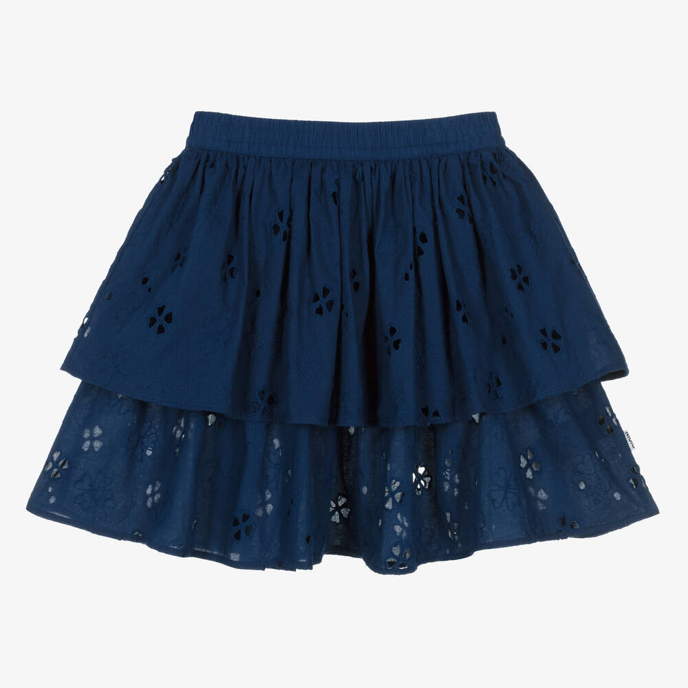 Molo Kids' Girls Blue Broderie Anglaise Organic Cotton Skirt