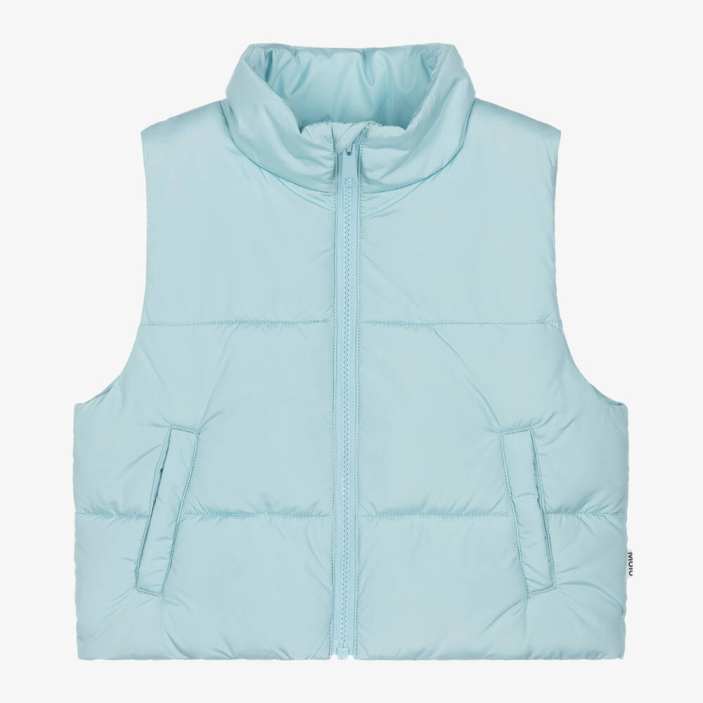 Molo - Girls Blue Butterfly Puffer Gilet | Childrensalon