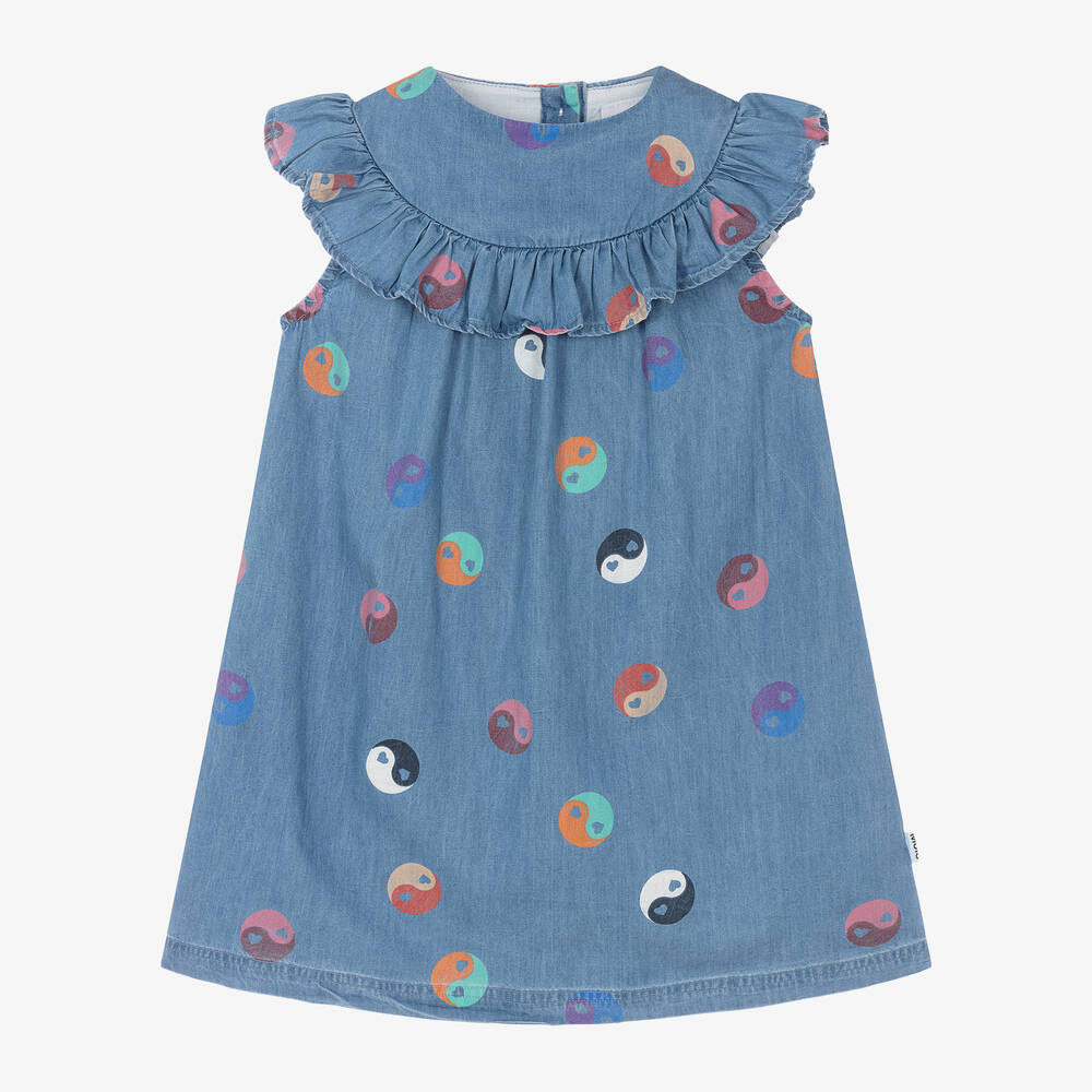 Molo - Голубое платье из шамбре с символами инь-янь | Childrensalon