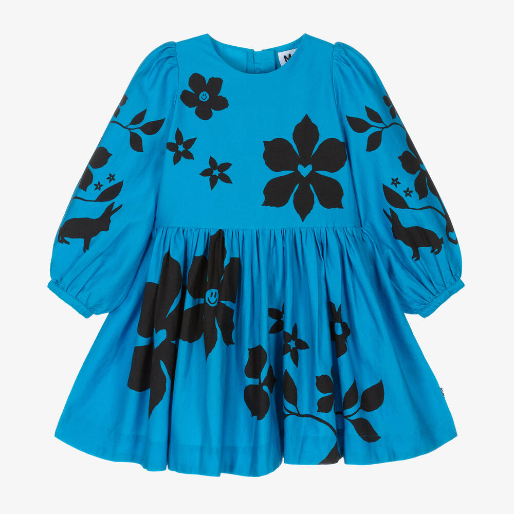 Molo - Girls Blue Cotton Floral Dress | Childrensalon