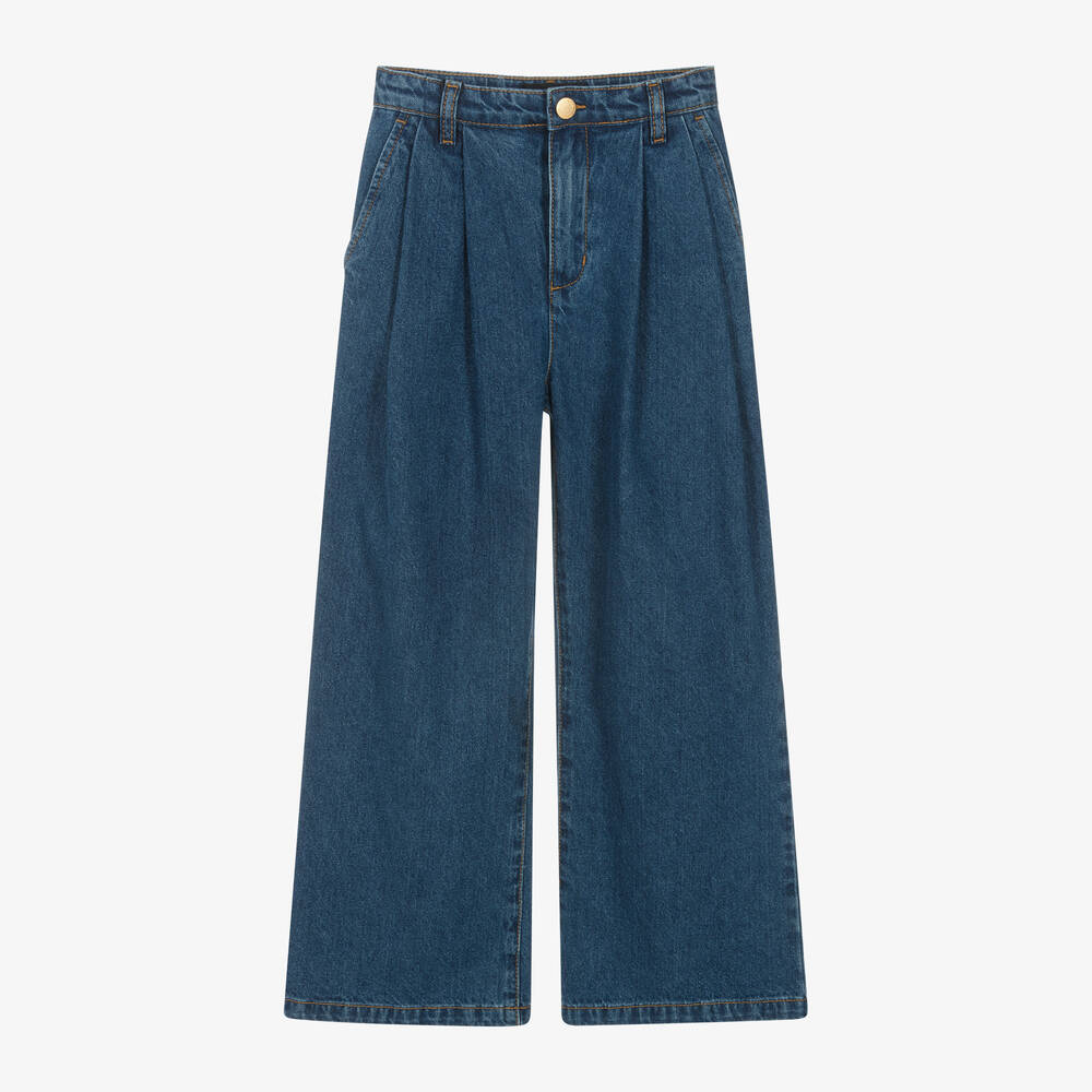 Molo - Girls Blue Denim Wide Leg Jeans | Childrensalon