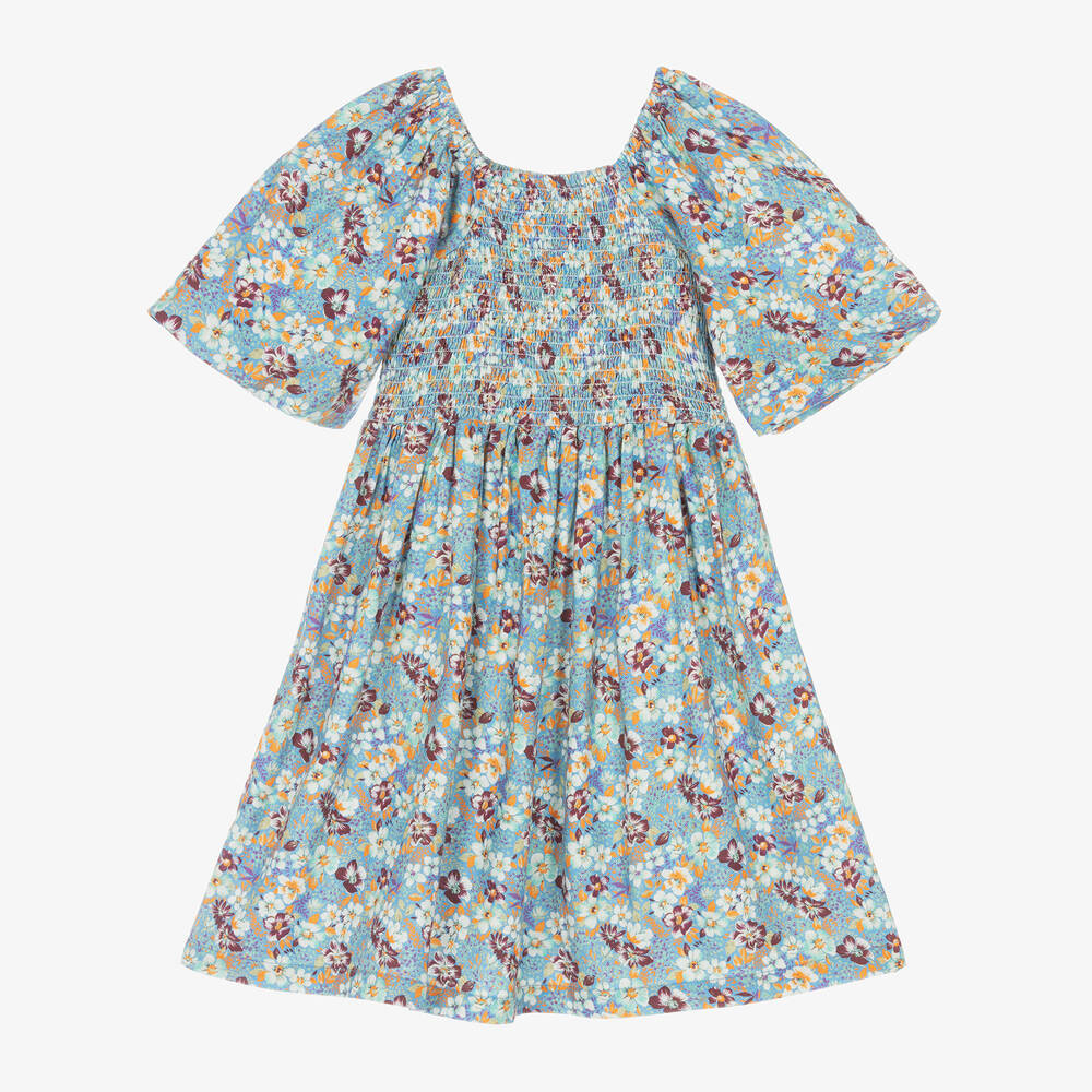 Molo - Голубое хлопковое платье в цветочек для девочек | Childrensalon