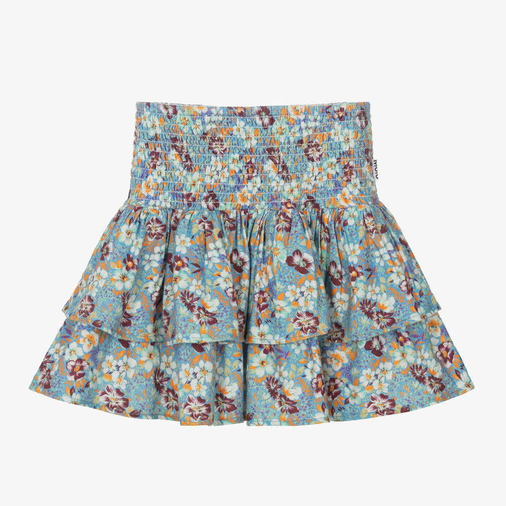 Molo - Голубая хлопковая юбка в цветочек для девочек | Childrensalon