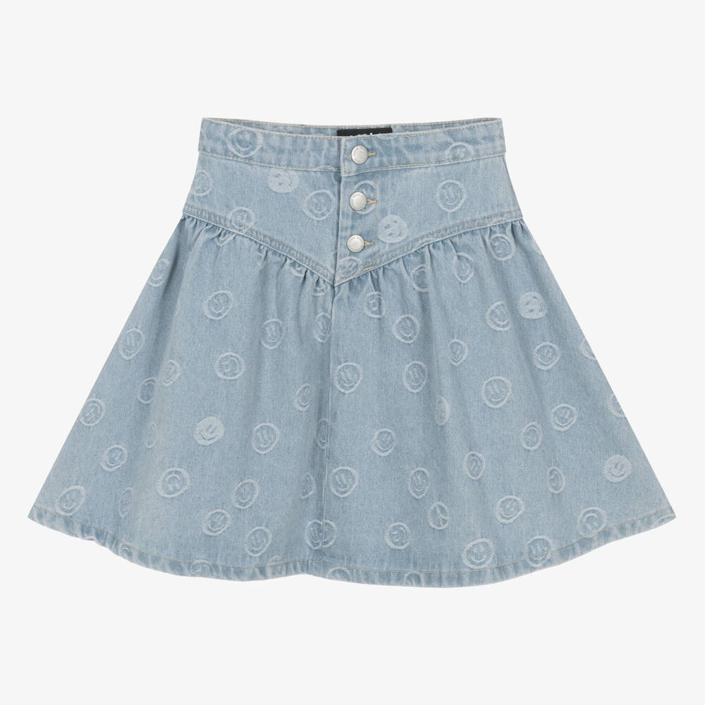 Molo - Girls Blue Happy Face Denim Skirt | Childrensalon