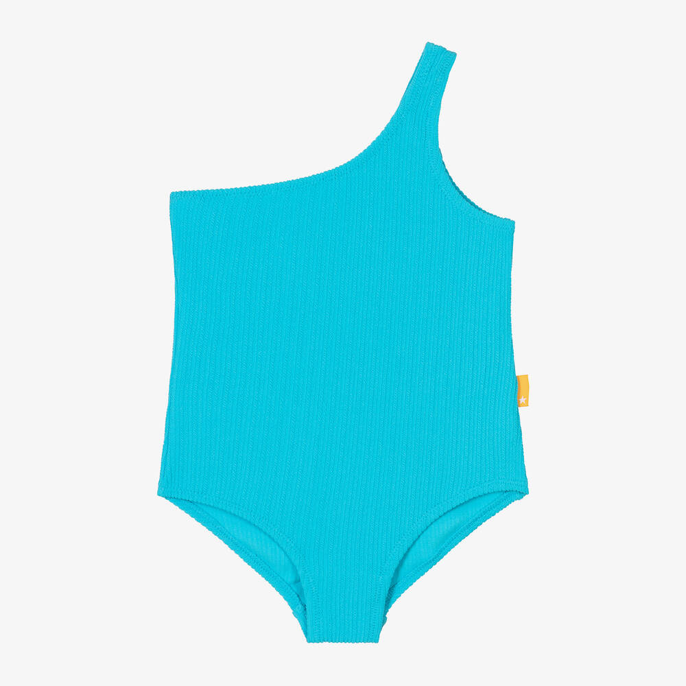 Shop Molo Girls Blue One-shoulder Swimsuit (upf50+)