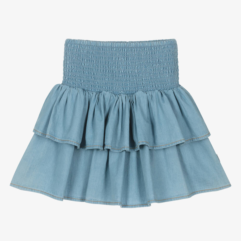 Molo - Girls Blue Organic Cotton Chambray Skirt | Childrensalon
