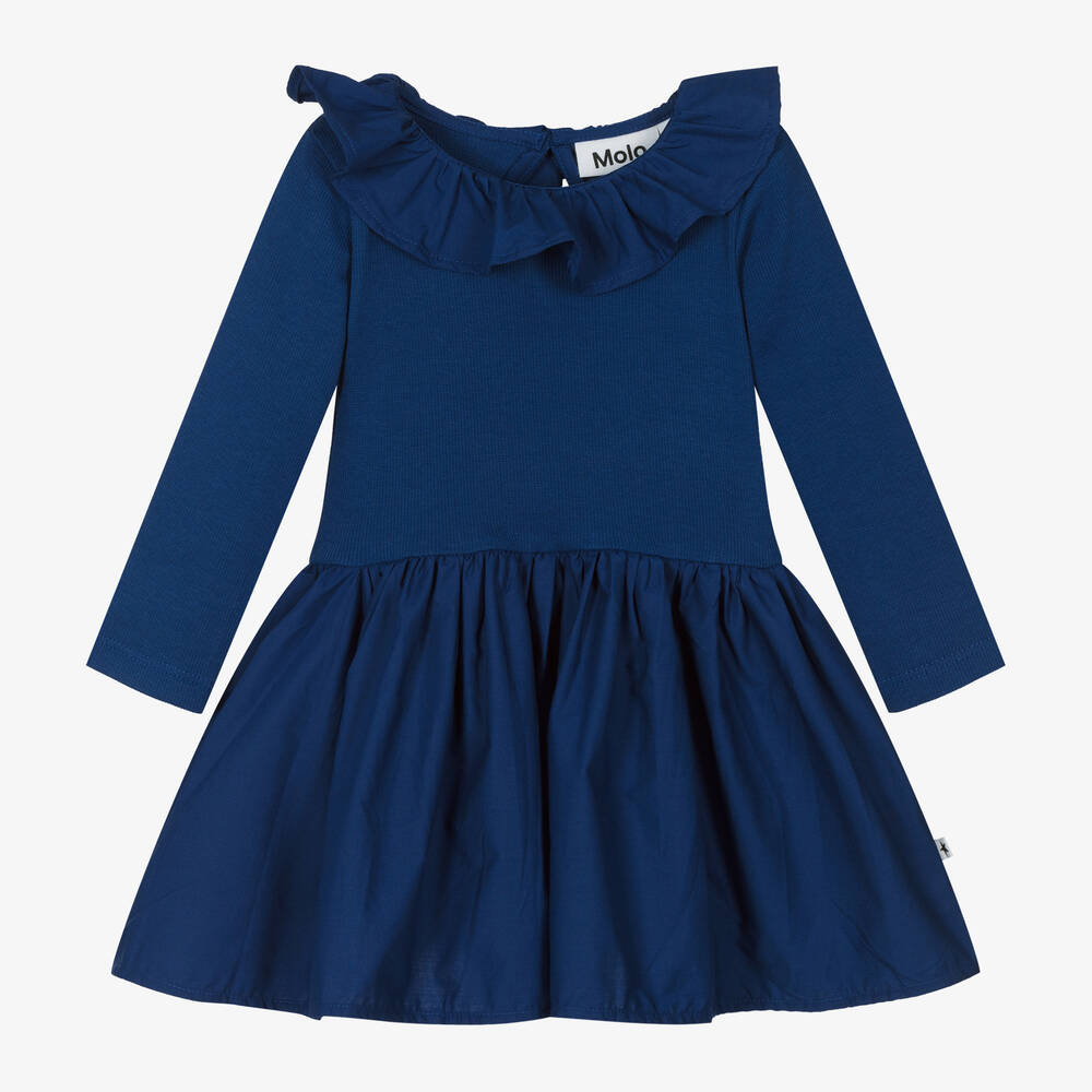 Molo - Girls Blue Organic Cotton Dress | Childrensalon