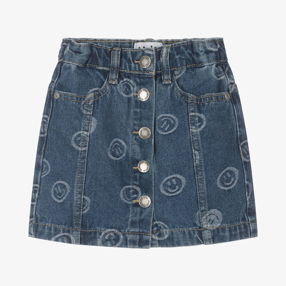 Molo - Girls Blue Smiling Denim Skirt | Childrensalon