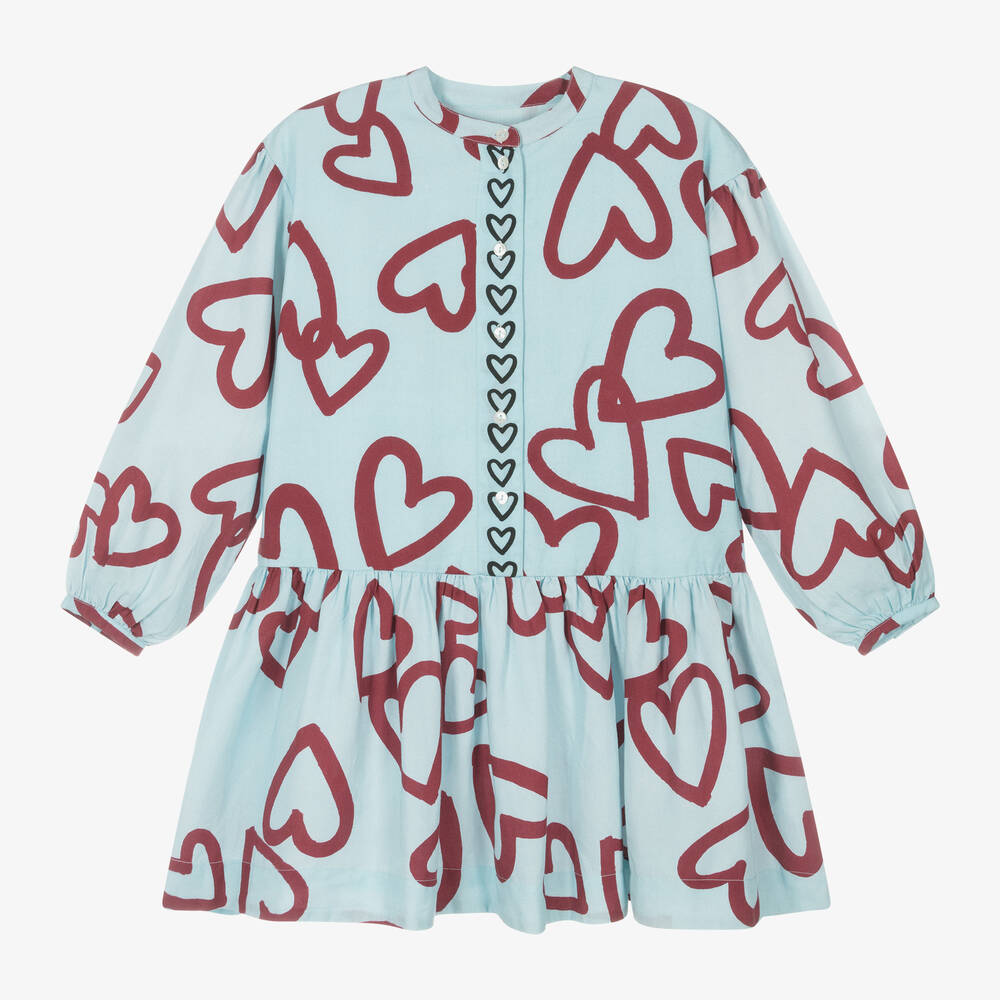 Molo - Girls Blue Viscose Heart Dress | Childrensalon