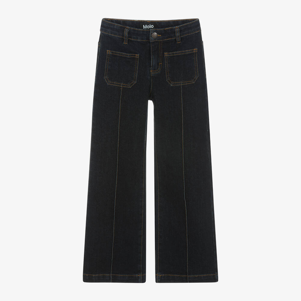 Molo - Girls Dark Blue Denim Wide Leg Jeans | Childrensalon