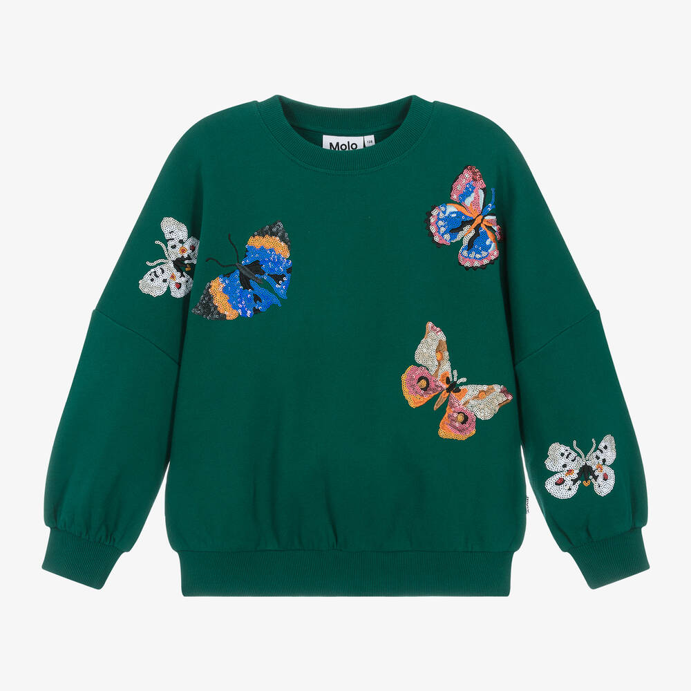 Molo - Girls Green Cotton & Sequin Sweatshirt | Childrensalon