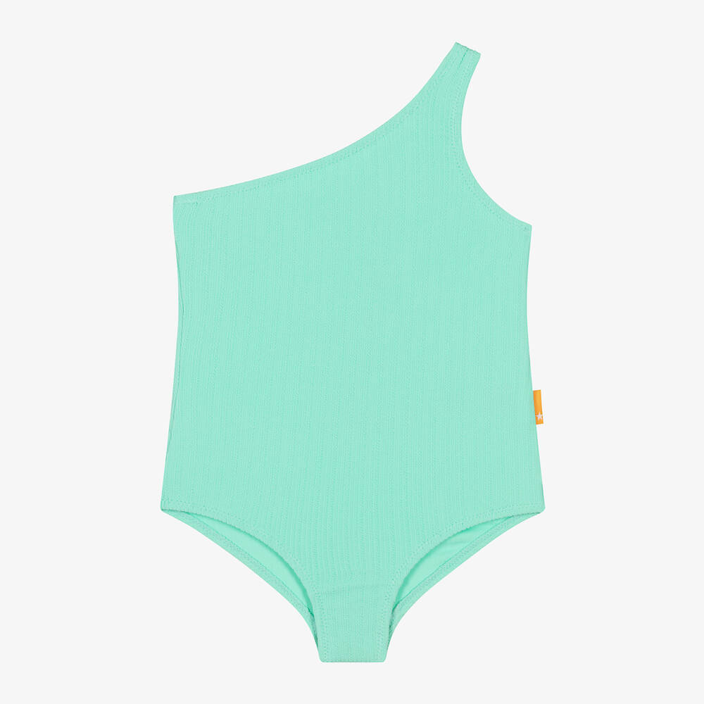 Molo - Girls Green One-Shoulder Swimsuit (UPF50+) | Childrensalon