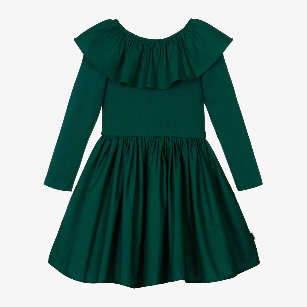 Molo - Girls Green Organic Cotton Ruffle Dress | Childrensalon