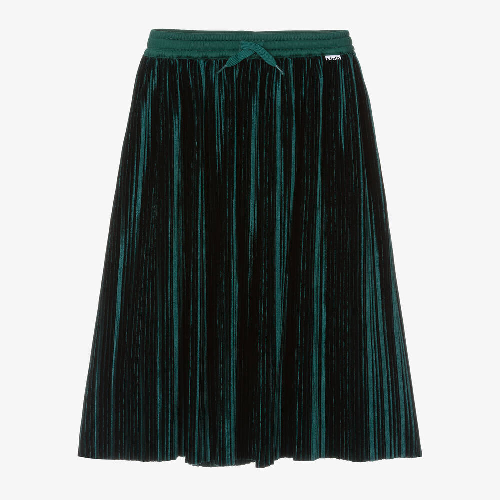 Molo - Girls Green Pleated Velour Skirt | Childrensalon