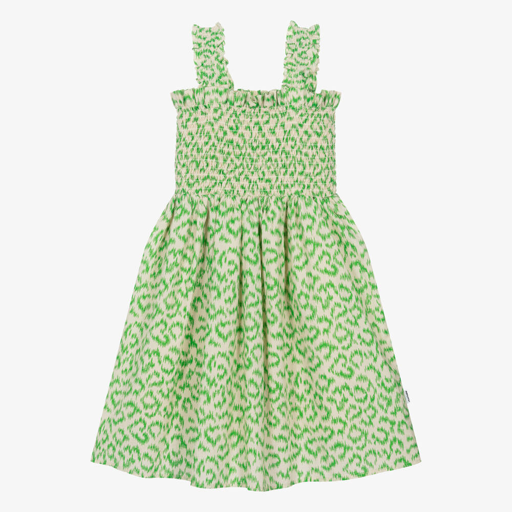 Shop Molo Girls Green Shirred Cotton Dress