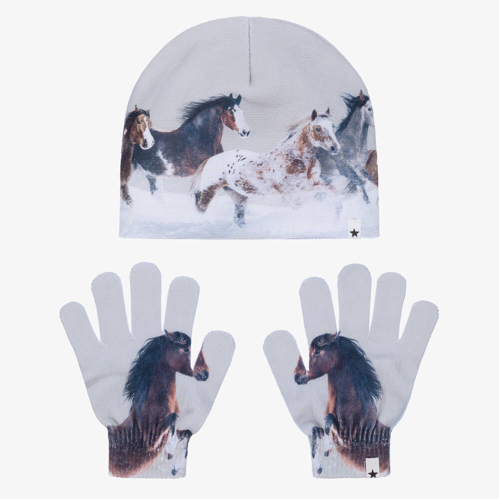 Molo - Girls Grey Hat & Gloves Set | Childrensalon