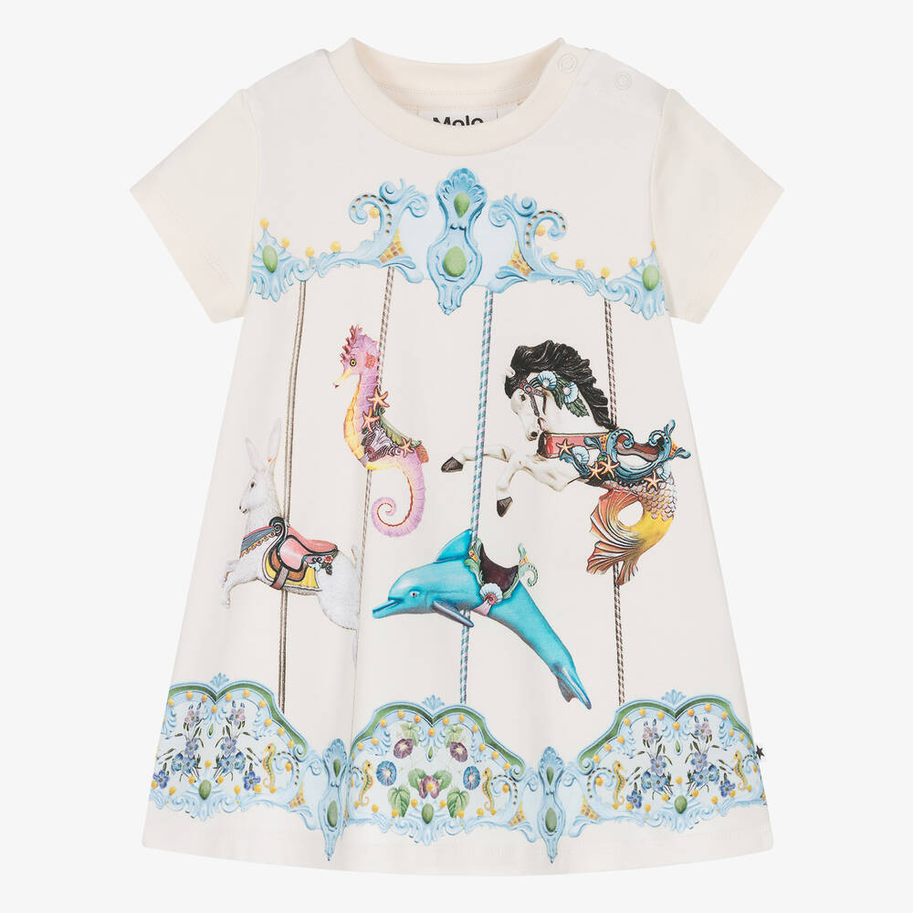 Molo - Girls Ivory Cotton Carousel Dress | Childrensalon