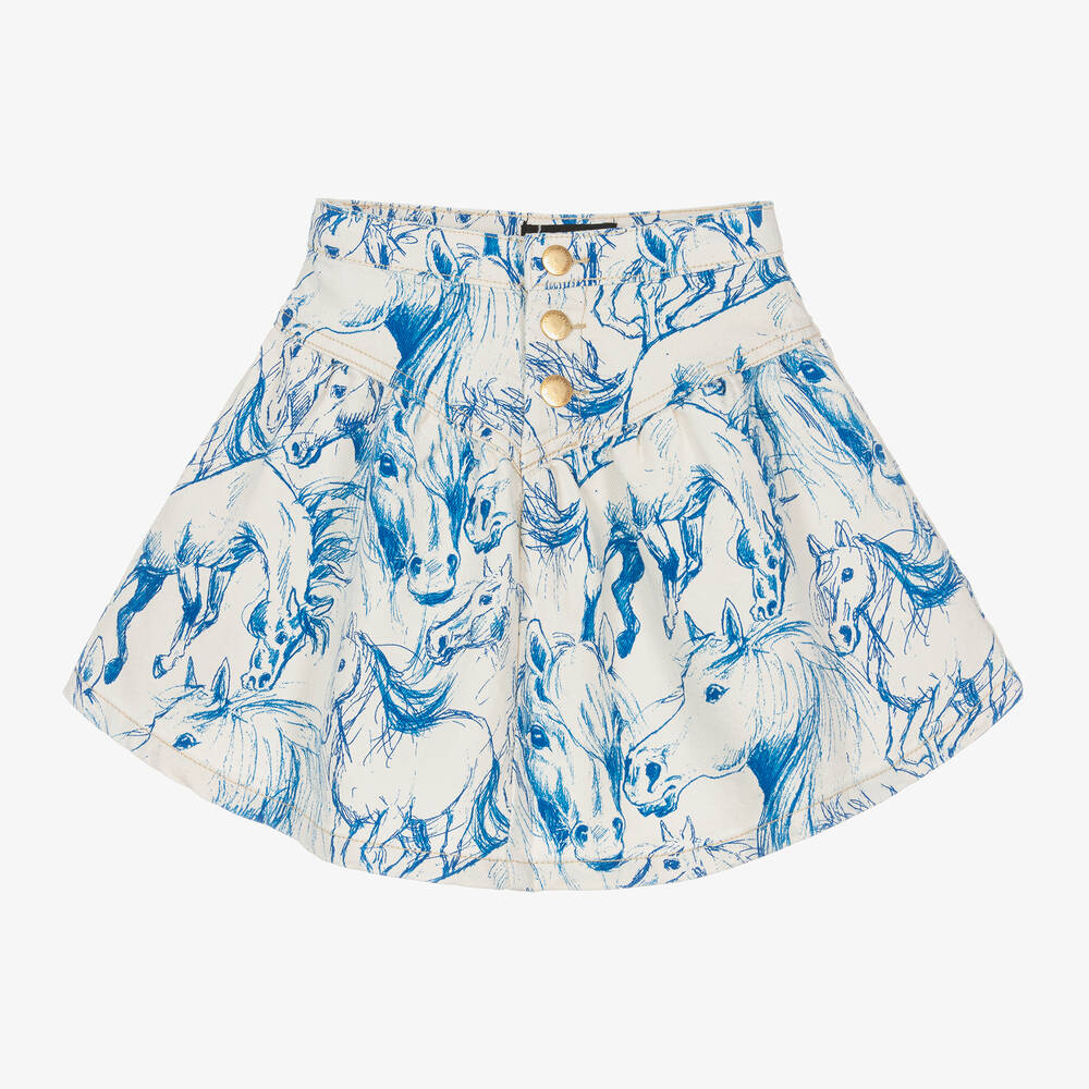 Molo - Кремовая джинсовая юбка с лошадьми для девочек | Childrensalon