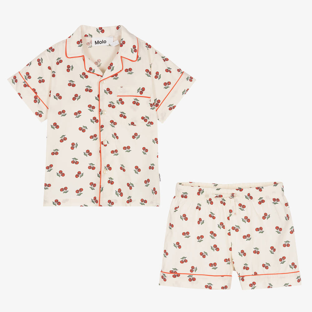 Molo - Girls Ivory Organic Cotton Cherry Pyjamas | Childrensalon