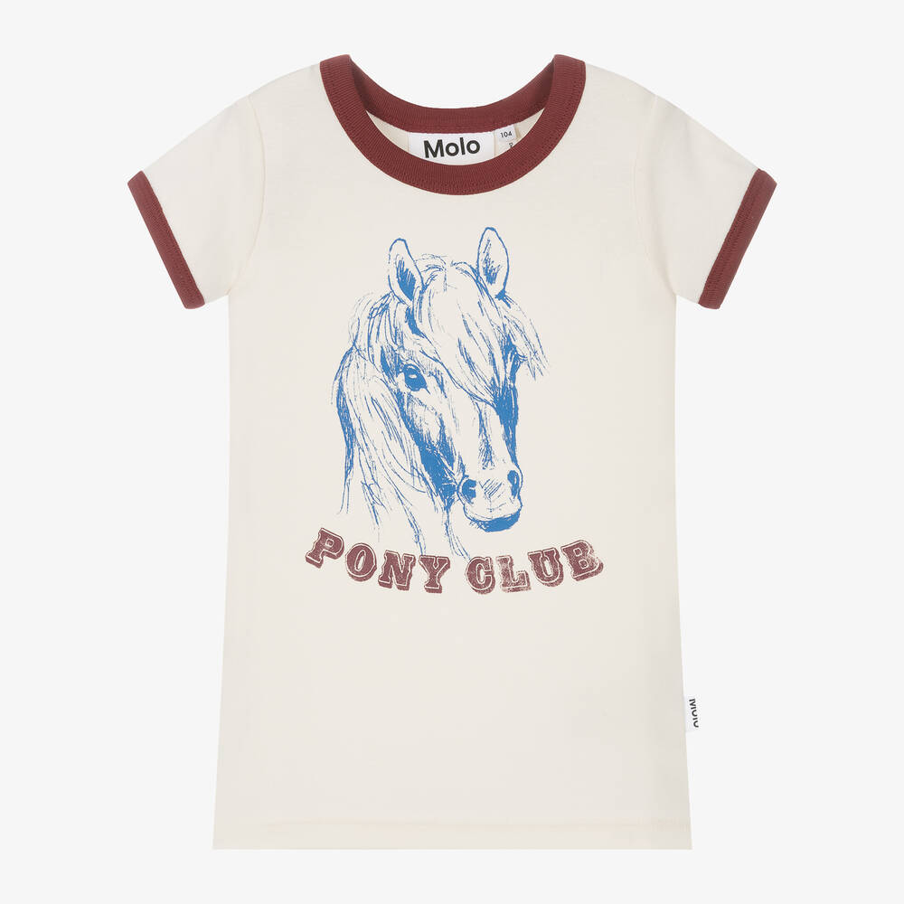 Molo - Girls Ivory Pony Cotton T-Shirt | Childrensalon