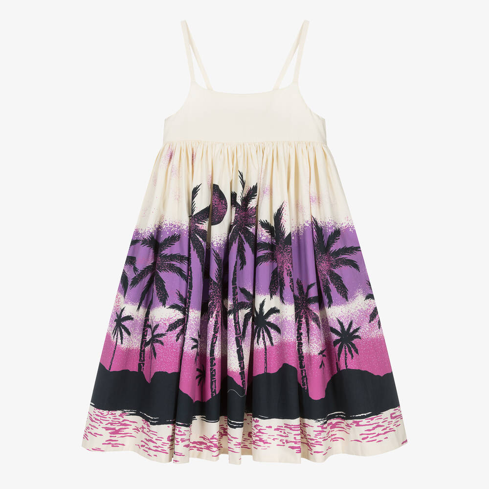 Molo - Girls Ivory & Purple Cotton Dress | Childrensalon