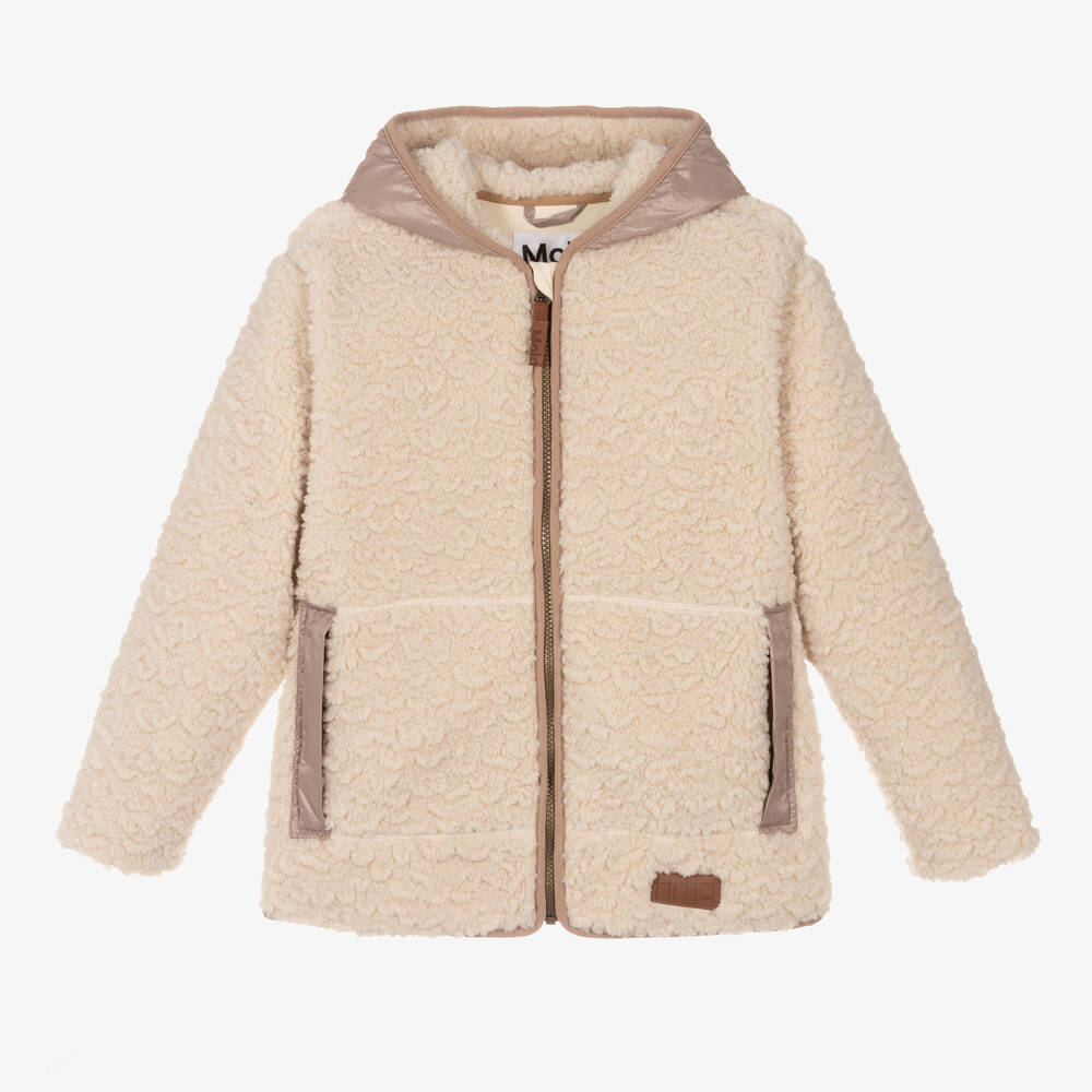 Molo - Girls Ivory Sherpa Fleece Zip-Up Jacket  | Childrensalon