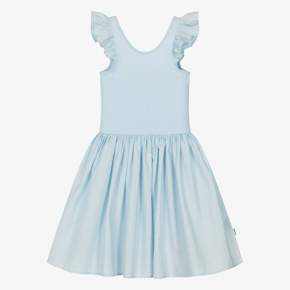 Molo - Girls Light Blue Organic Cotton Dress | Childrensalon