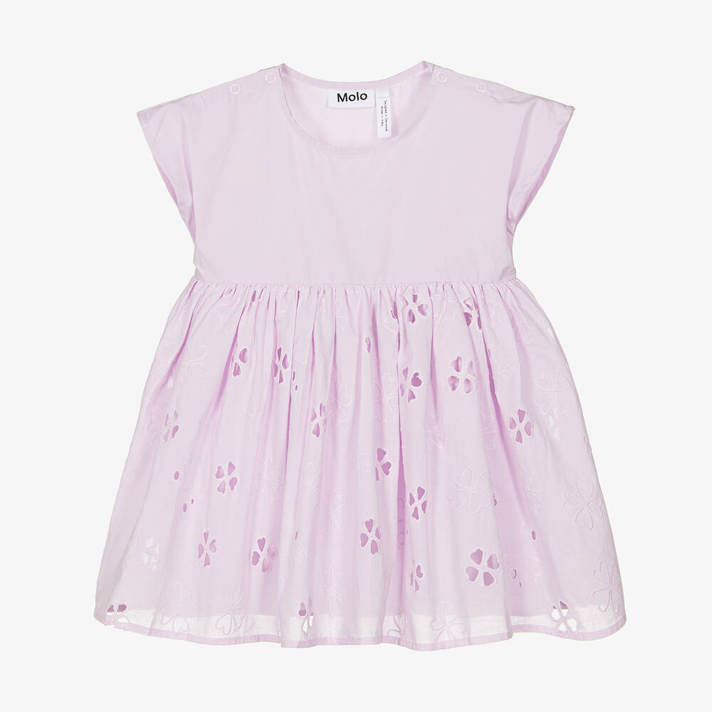 Molo - Girls Lilac Floral Cotton Dress | Childrensalon