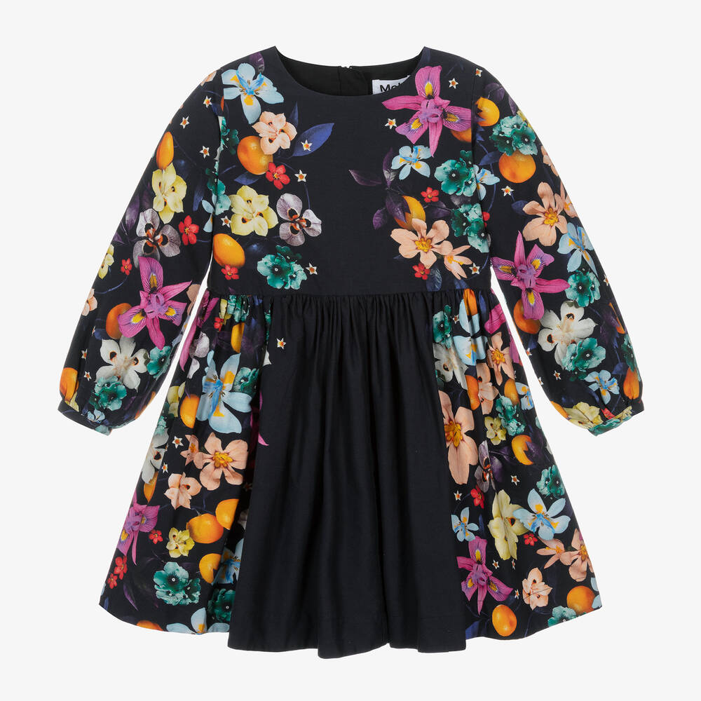 Molo - Girls Navy Blue Floral Cotton Dress | Childrensalon