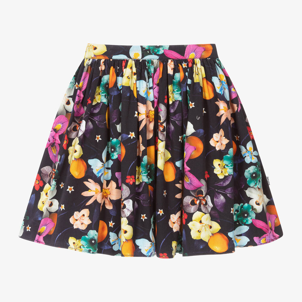 Molo - Girls Navy Blue Floral Cotton Skirt | Childrensalon