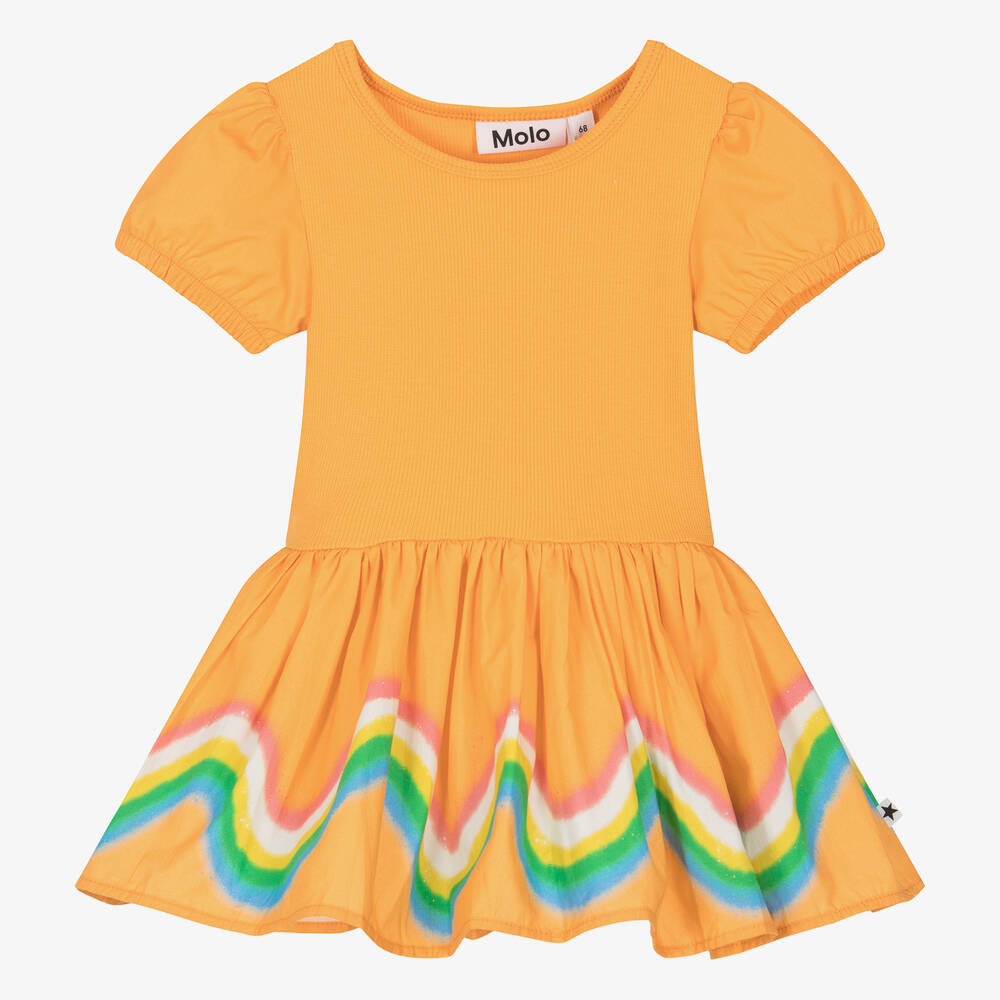 Molo - Girls Orange Cotton Rainbow Dress | Childrensalon